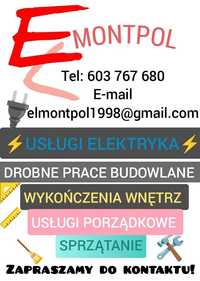 Elektryk,Usługi Budowlane , Usługi leśne , Sprzątanie