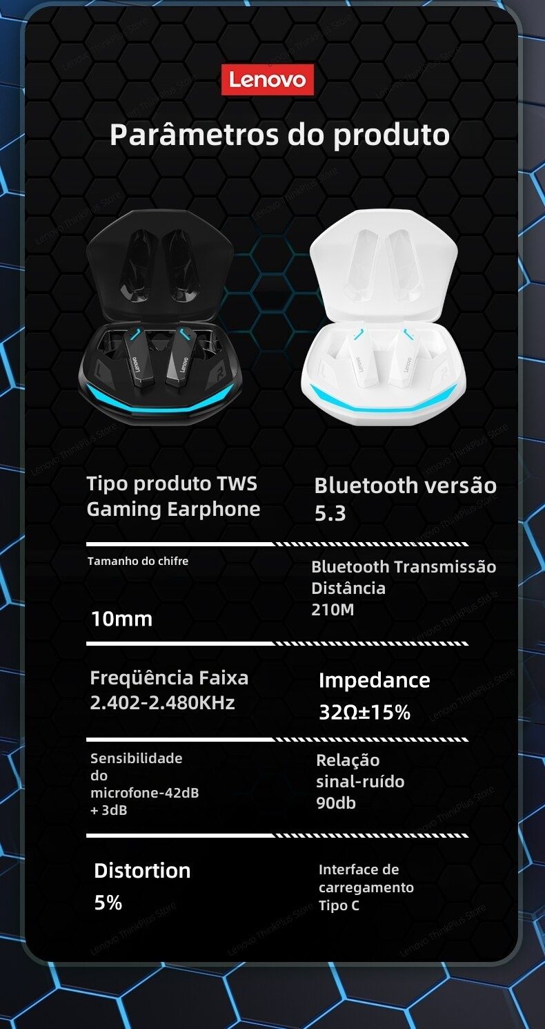 Earbuds Lenovo GM2 Pro Gaming Novos