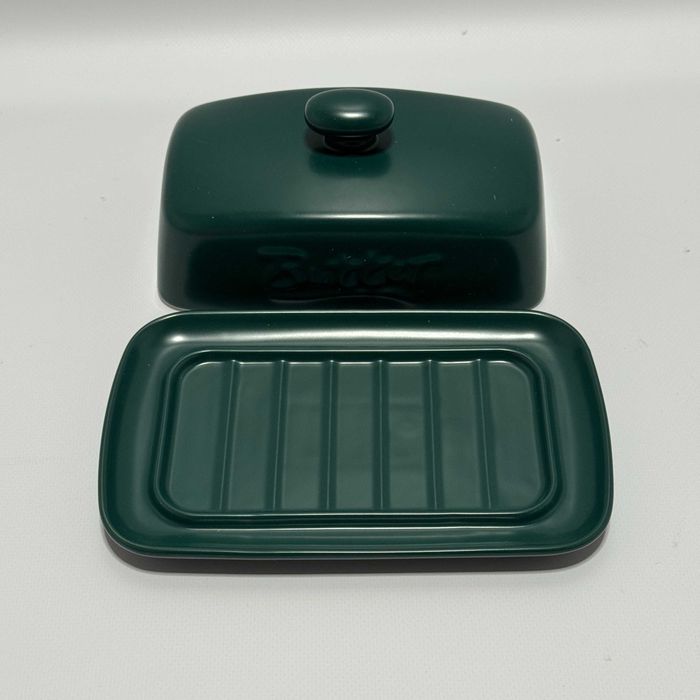 Porcelanowa maselniczka z pokrywką – Candidicap, matowa zieleń, duża