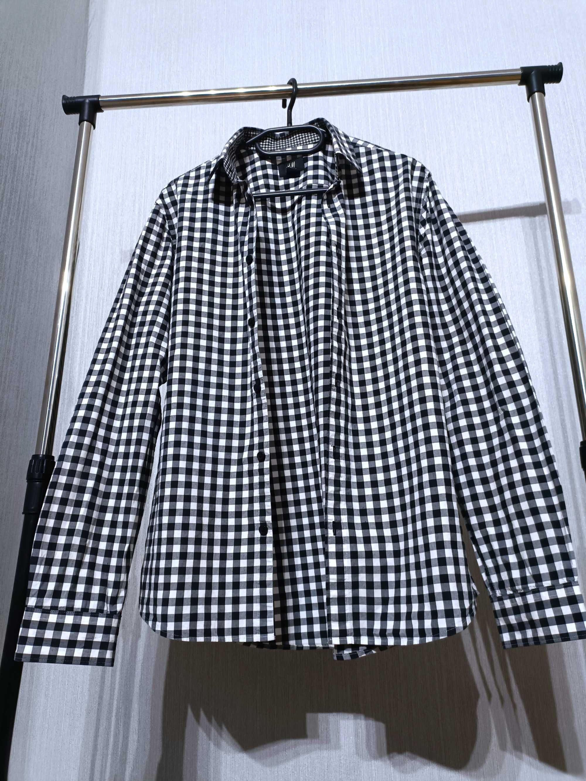 H&M męska koszula biało-czarna w kratkę roz. M stan bardzo dobry.