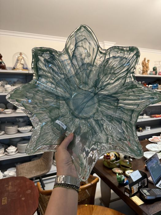 Patera szklana miska MURANO Italy Włochy dekoracja patera zielona 1760