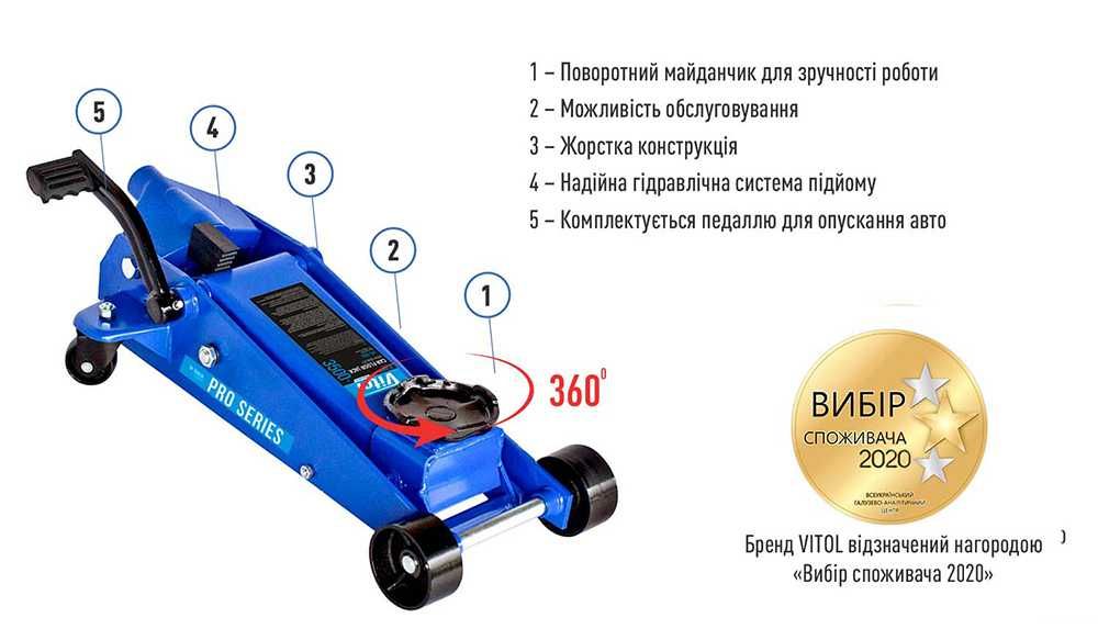 Домкрат гідравлічний підкатний 3,5т 145-500мм з педаллю 38кг DP-35038