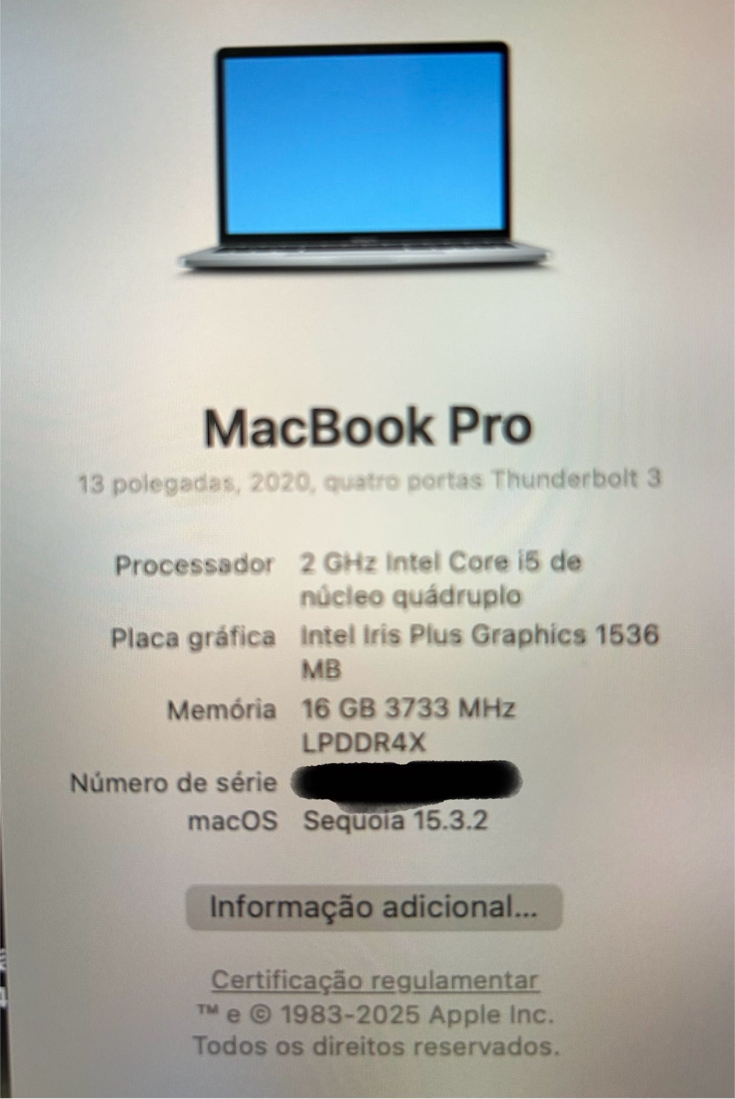 MacBook Pro (13''- i5 - 2,0GHz - RAM:16GB - 512GB SSD)- como novo
