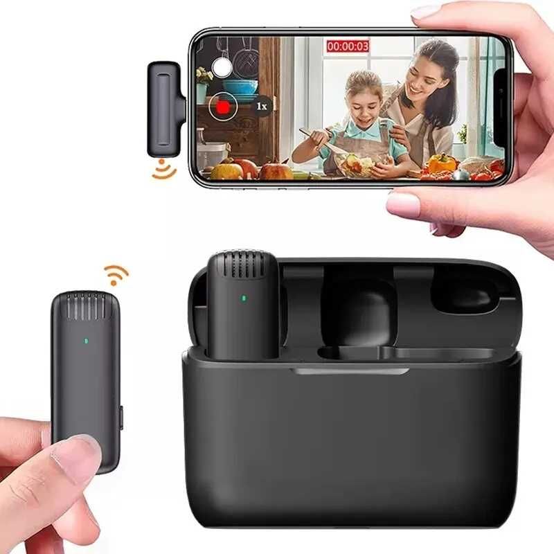 Mikrofony krawatowe J13 bezprzewodowe z ładowarką iphone