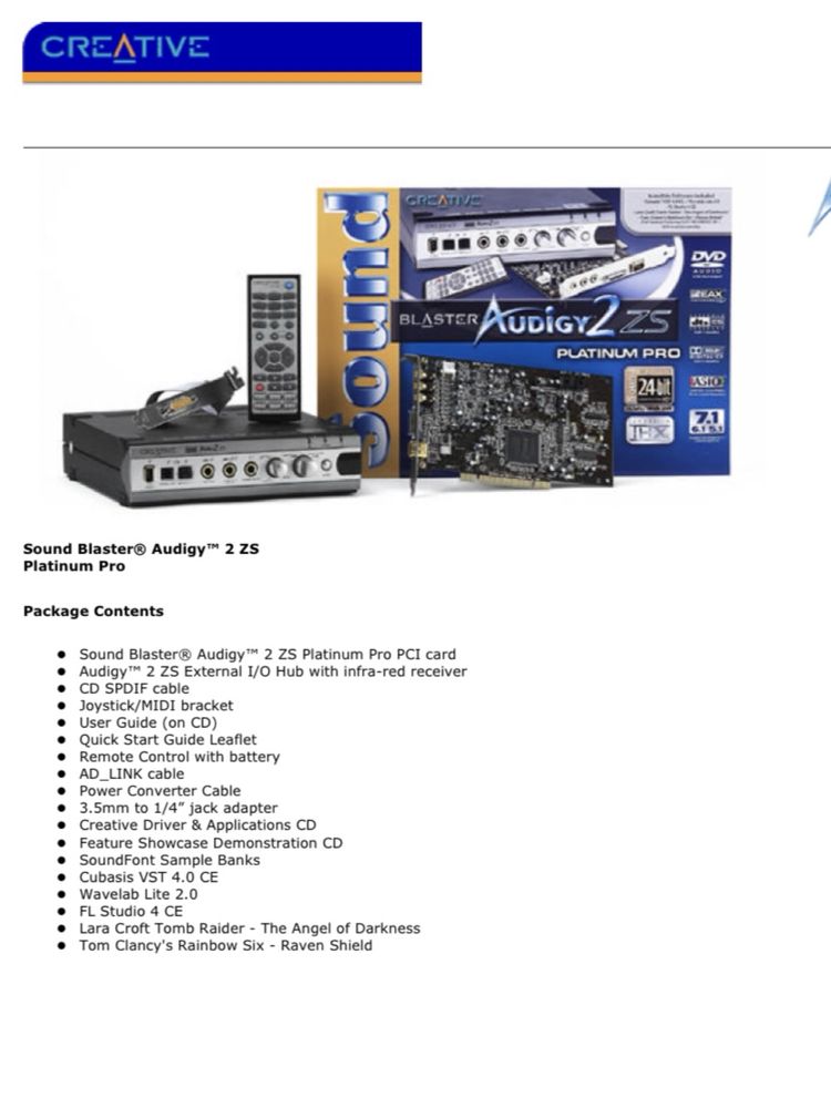 Creative SoundBlaster Audigy 2ZS Platinum Pro - Completo