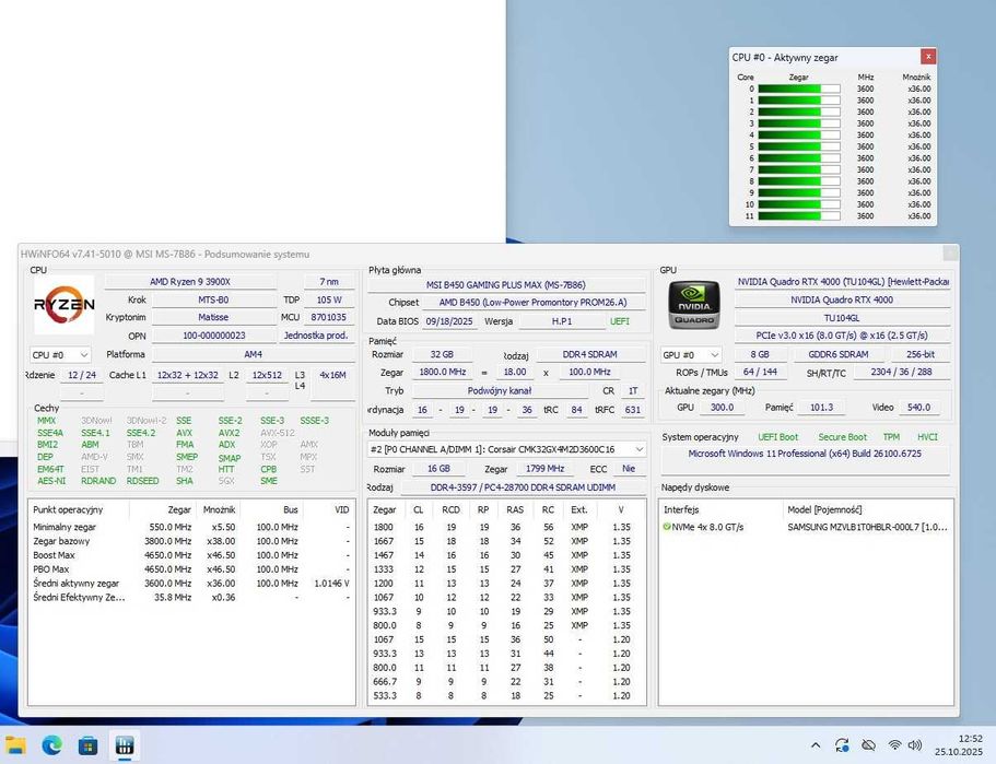 Komputer Gry/Grafika Ryzen 9 3900x/RTX 4000/32GB/1TB SSD/Win11