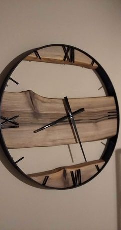 Zegar drewniany 50cm w metalowej obręczy