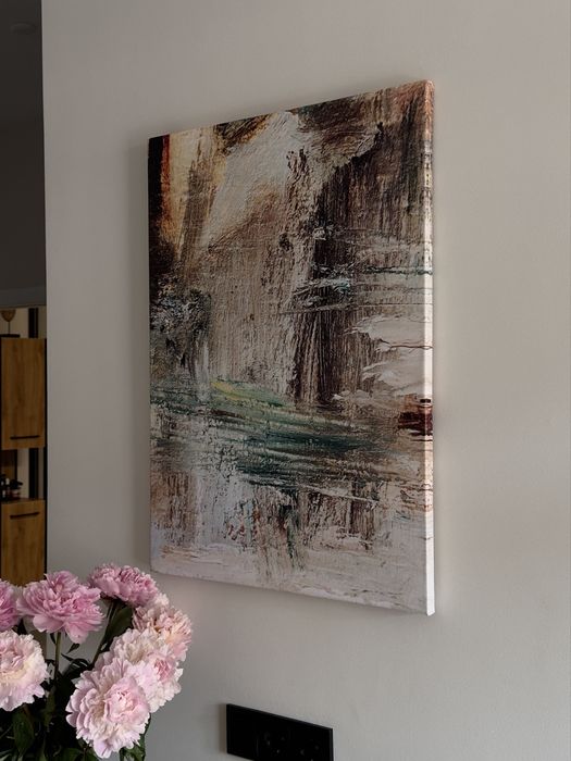 Картина на полотні абстракція бежева пастельна на холсте велика