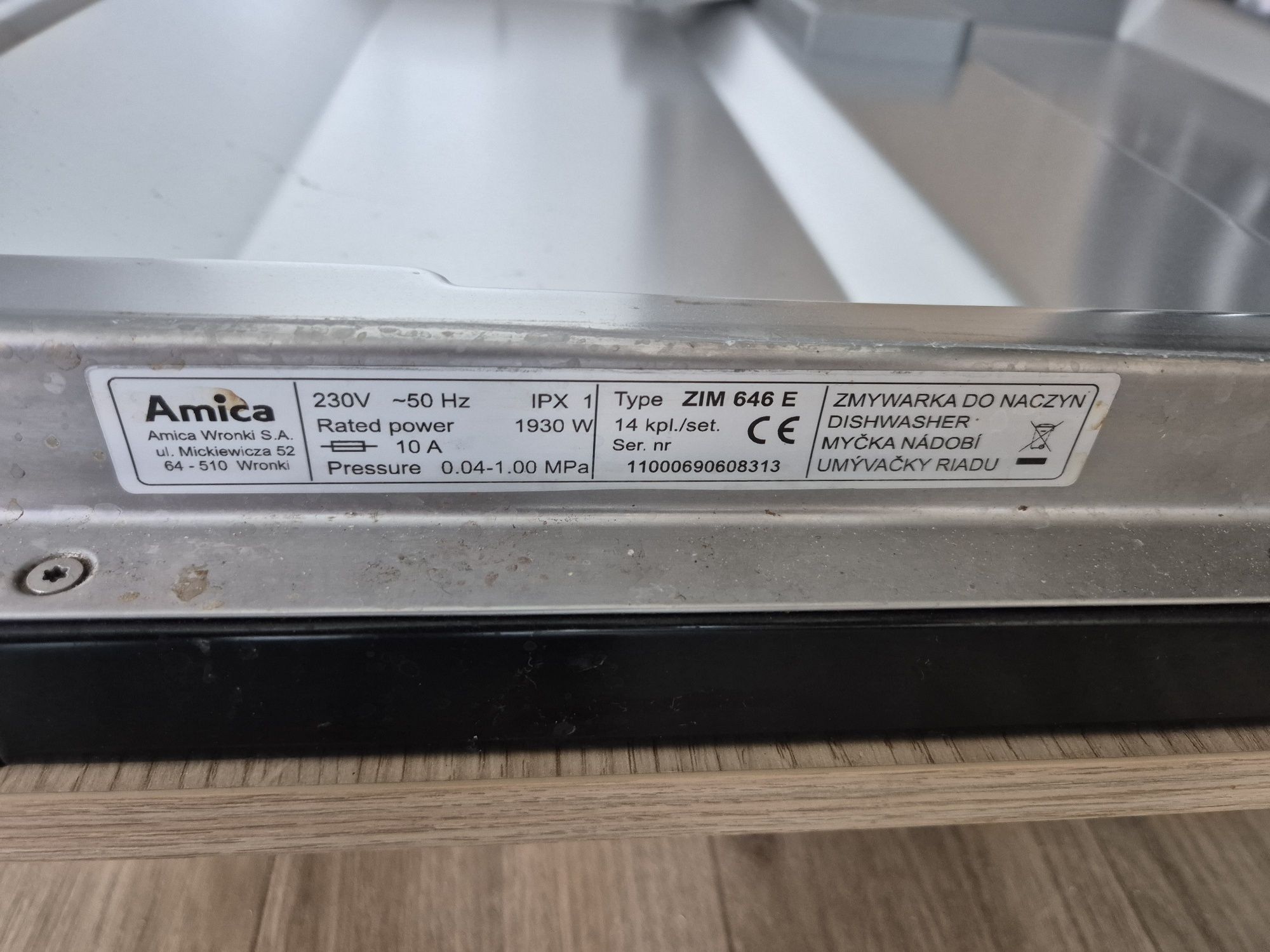 Zmywarka do zabudowy Amica ZIM646E
ZIM646E