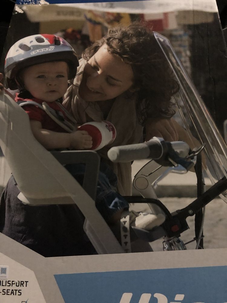 Cadeira porta-bebé e visiera para bicicleta