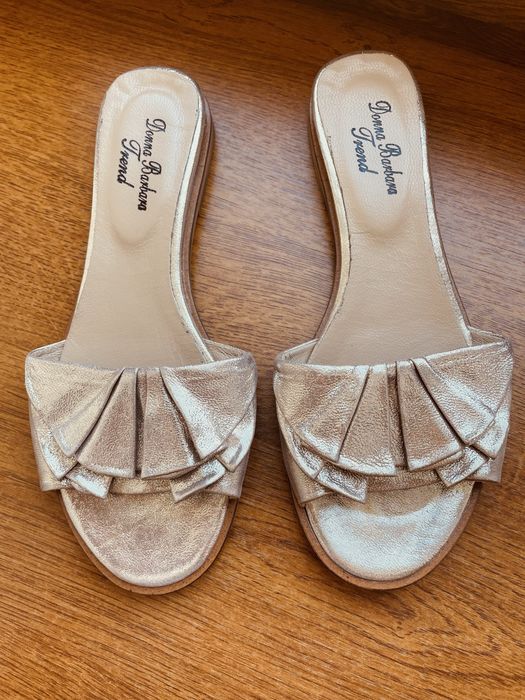 Шлепки золотые кожаные Турция