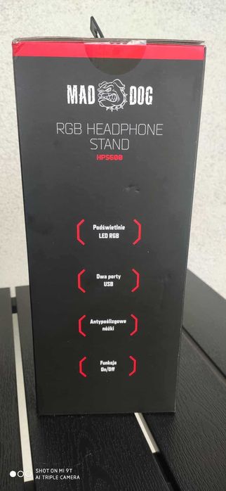 Słuchawki i stojak na słuchawki MAD DOG podświetlany, NOWY