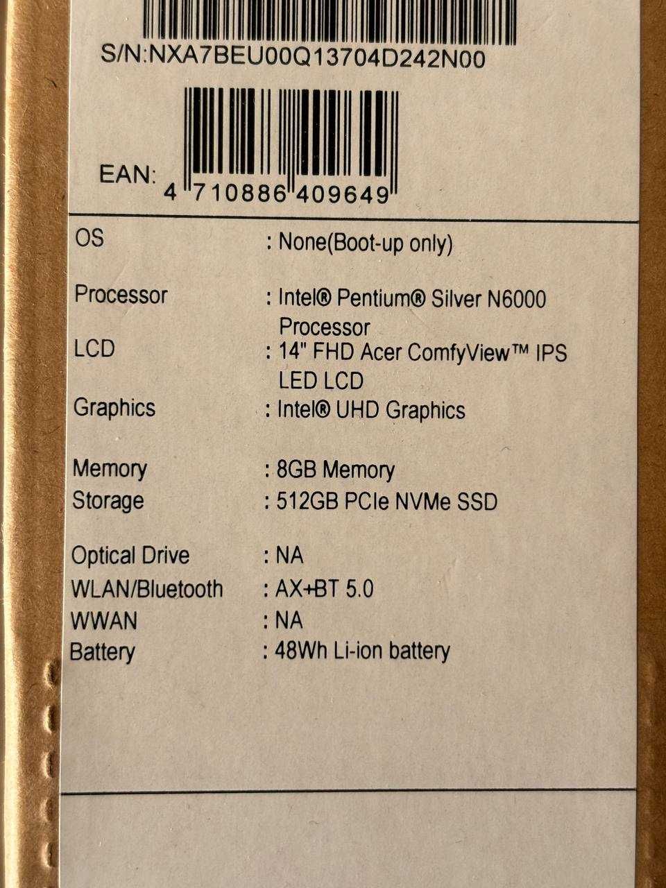 Ноутбук Acer Swift 1 SF114-34 14" IPS/ N6000/ 8 ГБ / SSD 512 GB / Gold