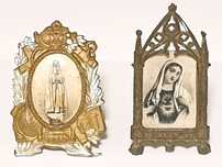Par de lindas antigas imagens religiosas em molduras miniatura