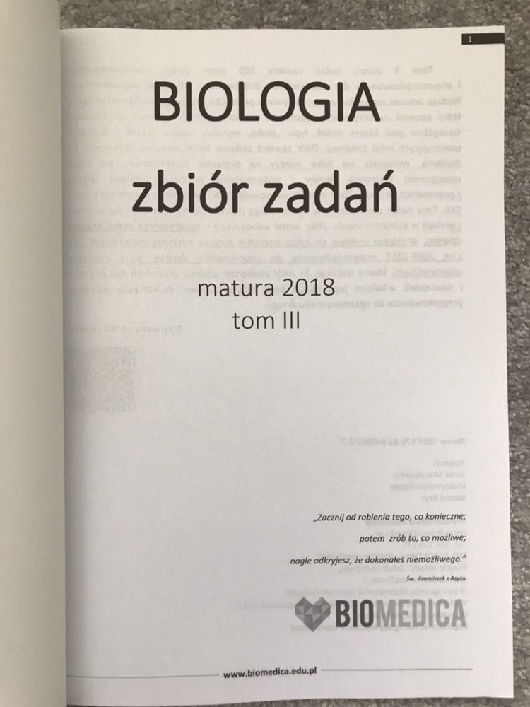 Biologia Zbiór Zadan BIOMEDICA 2018, tom1-3, NIEUŻYWANE