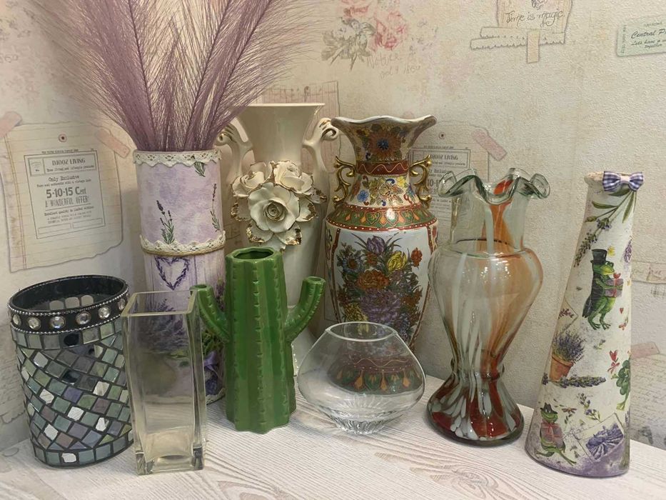 Вазы стекло, фарфор, керамика, стиль декупаж(ручная работа)