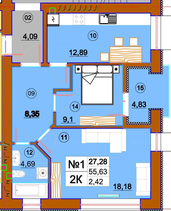 В збудованому будинку 2-на квартира (61.87 кв) в ЖК Комфорт-Сіті