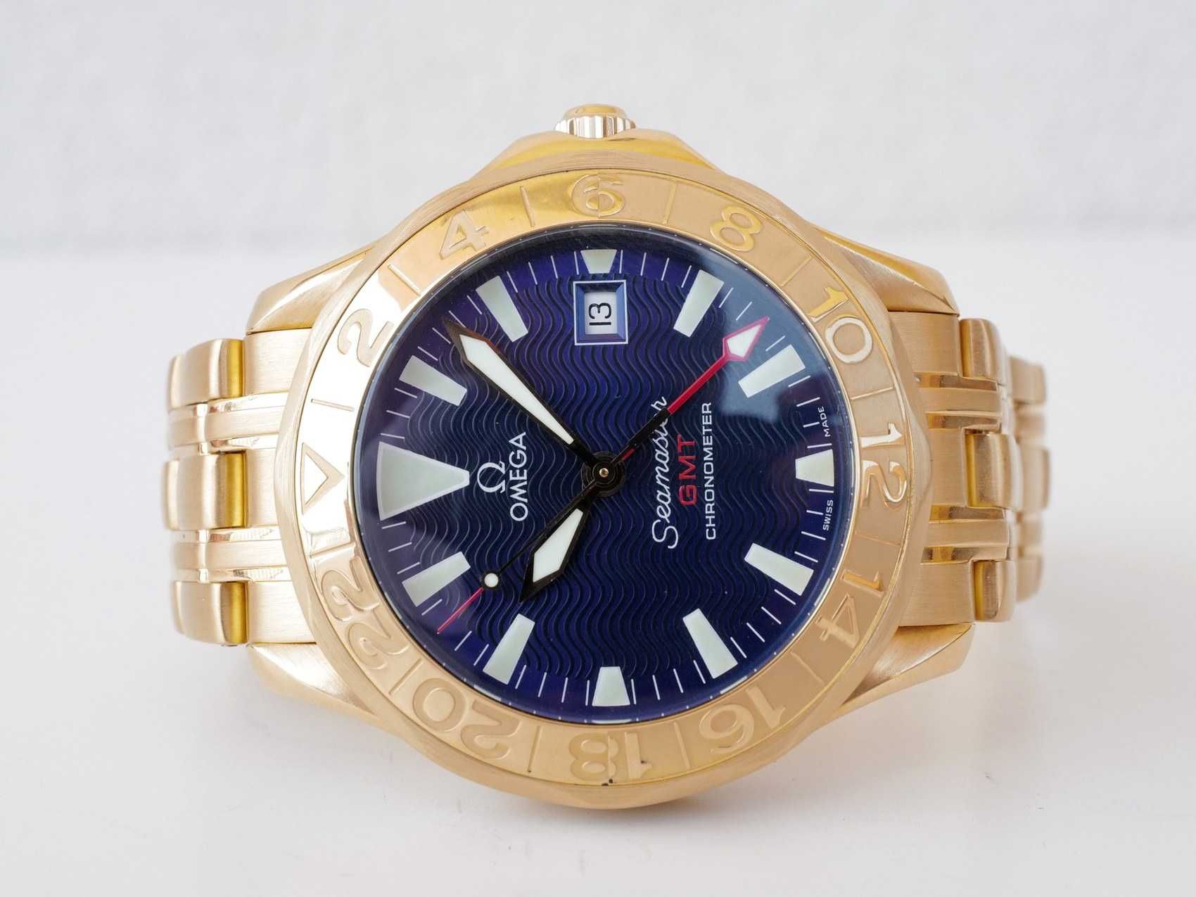 Omega Seamaster Diver 300 M 18K Yellow Gold Blue Electric Dial