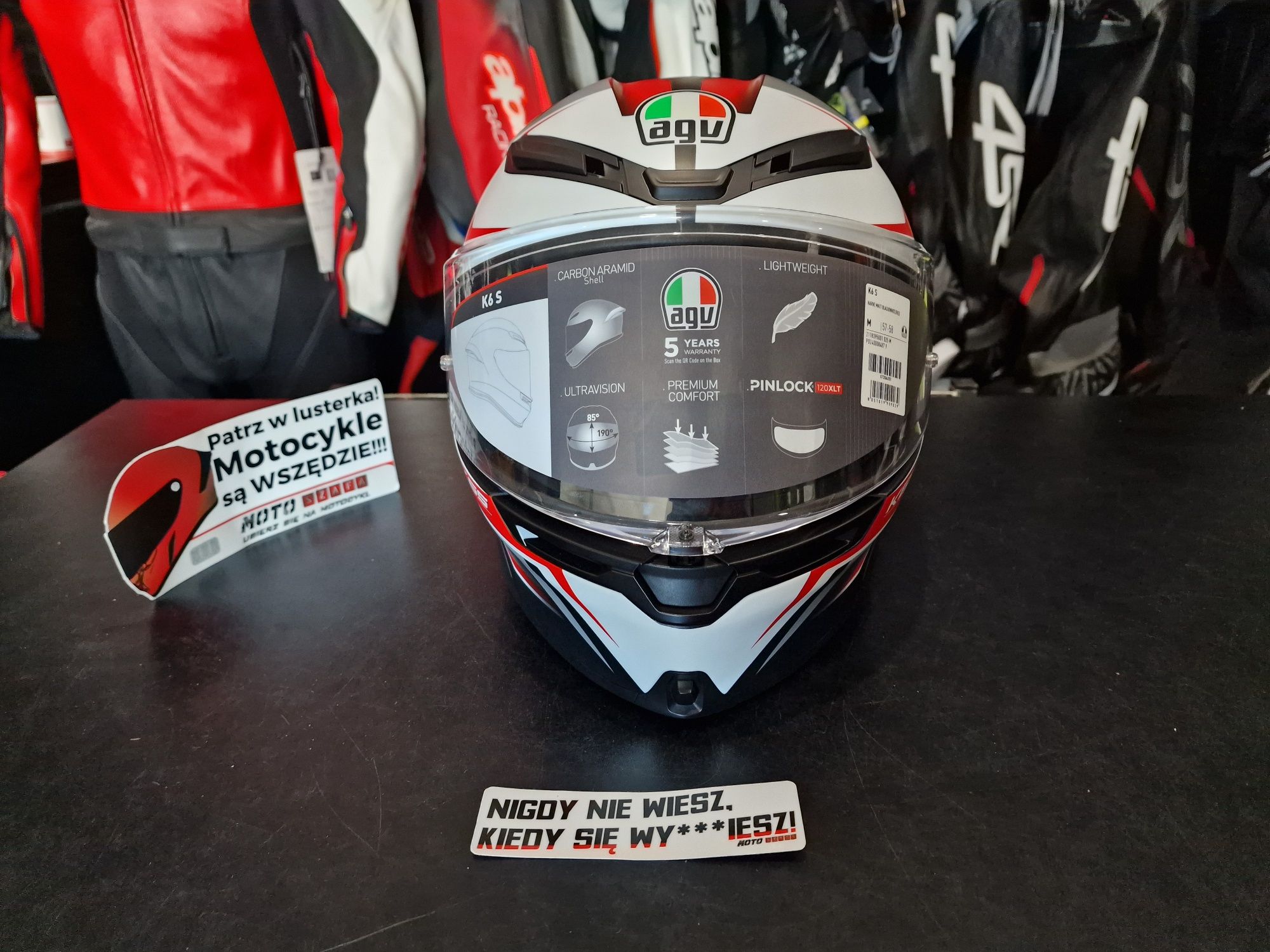 MotoSzafa Kask AGV K6 S KARVE MATT BLACK/WHITE/RED !gratisy!