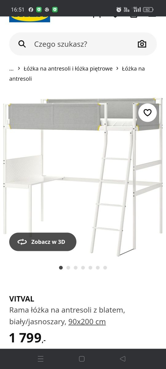 IKEA VITVAL łużko piętrowe z biurkiem