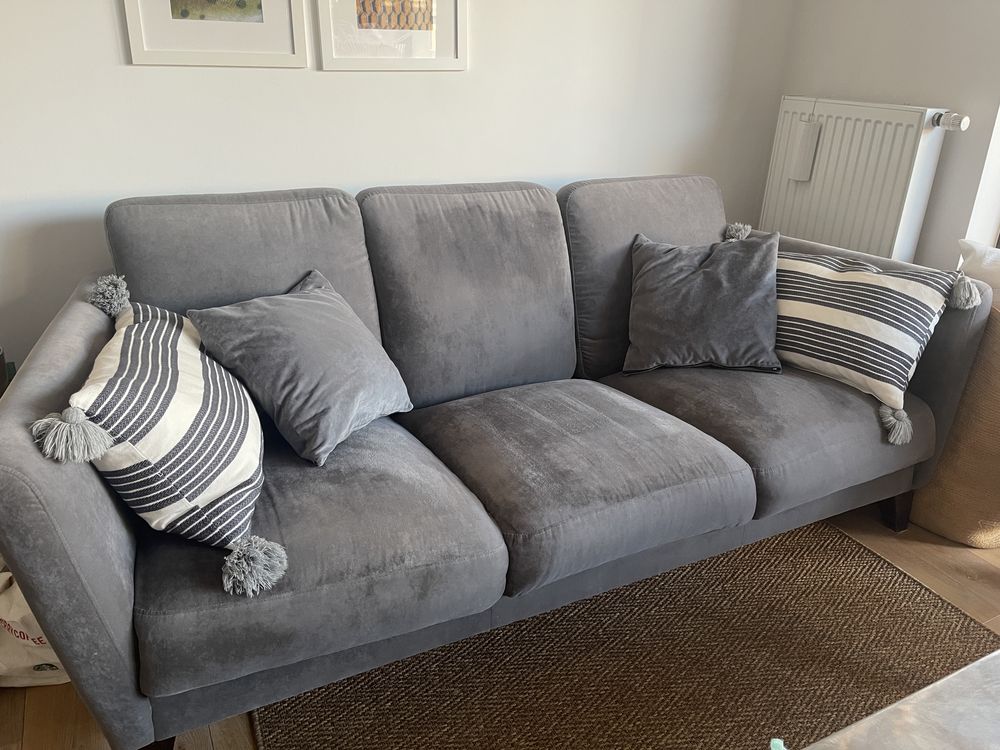 Sofa, kanapa 3-osobowa szara Velur