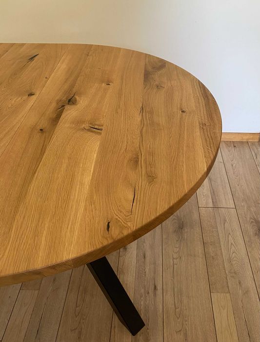 Stół drewniany - lity dąb- stol rozkladany- nogi pająk- metal- loft