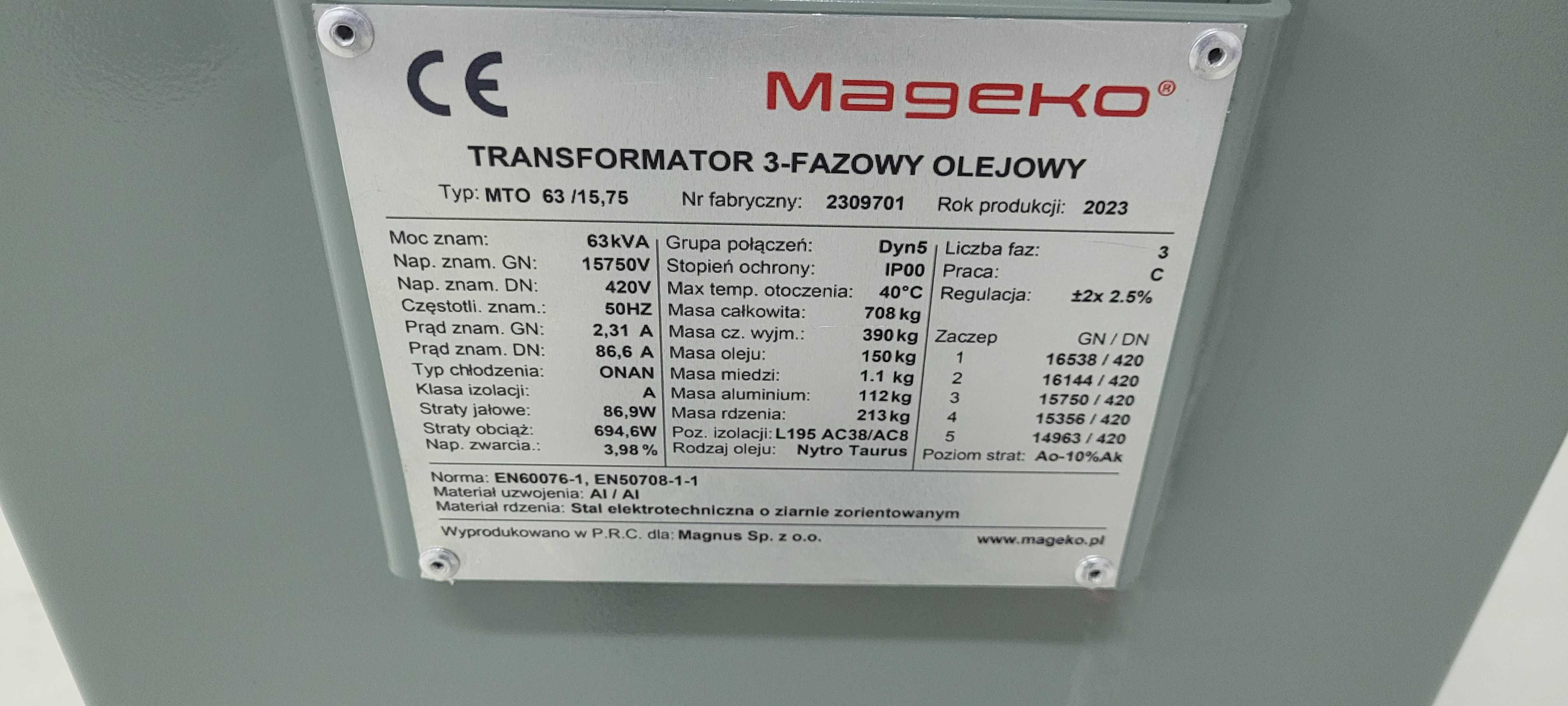 Transformator olejowy 3 fazowy MAGEKO typ MTO 250