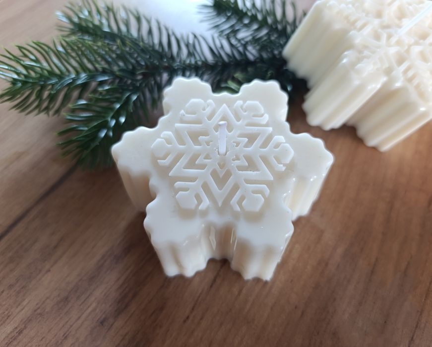 Świeczki sojowe śnieżynki gwiazdki święta Bożego Narodzenia