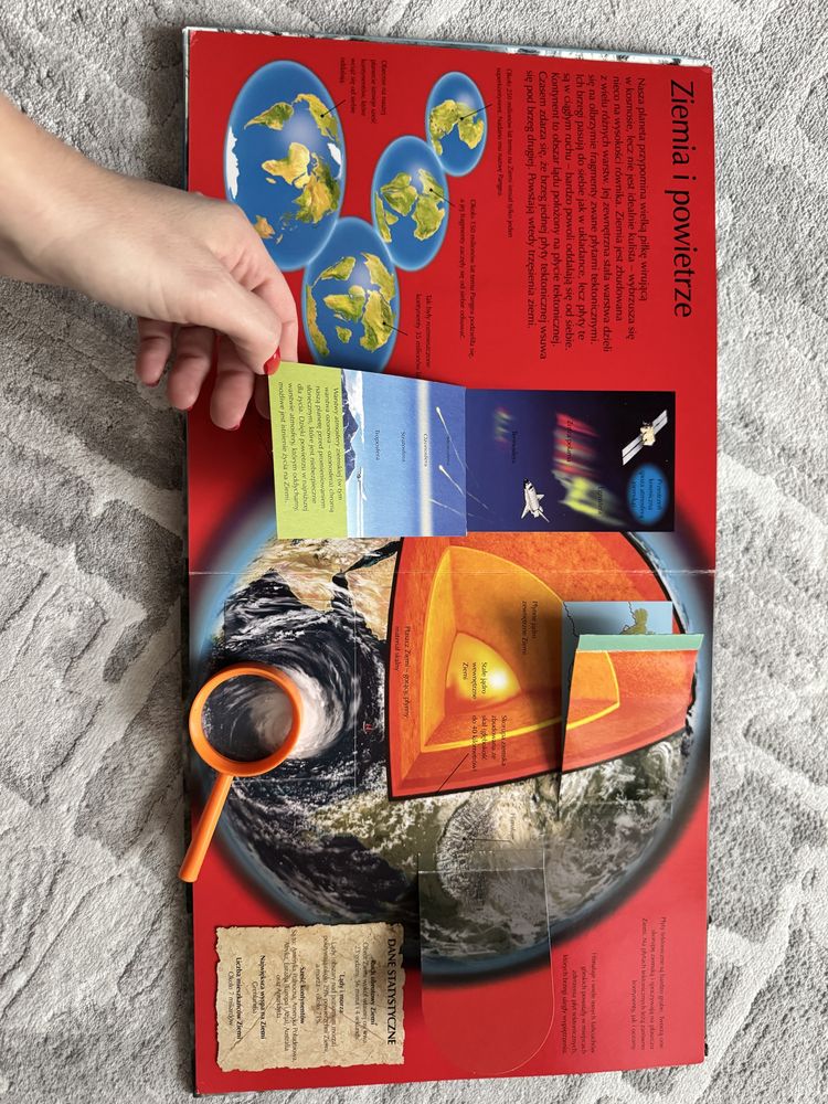 Planeta Ziemia, lupa okienka z ilustracjami i objaśnieniami