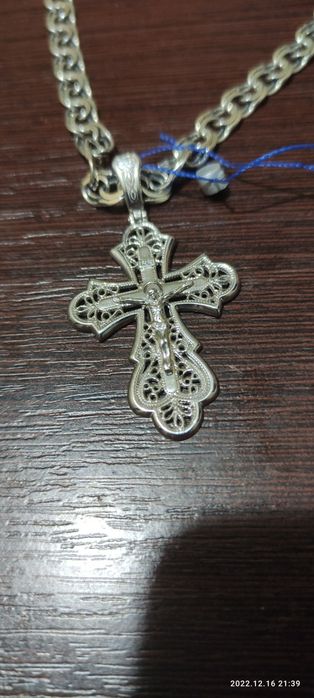 Срібний ланцюжок 60см +хрестик. Новий