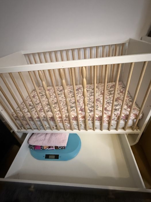 IKEA MYLLRA Łóżeczko z szufladą, białe 60x120 cm