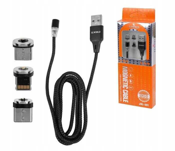 Nowy Kabel TYP C USB-C Micro IPHONE magnetyczny (1,2m)