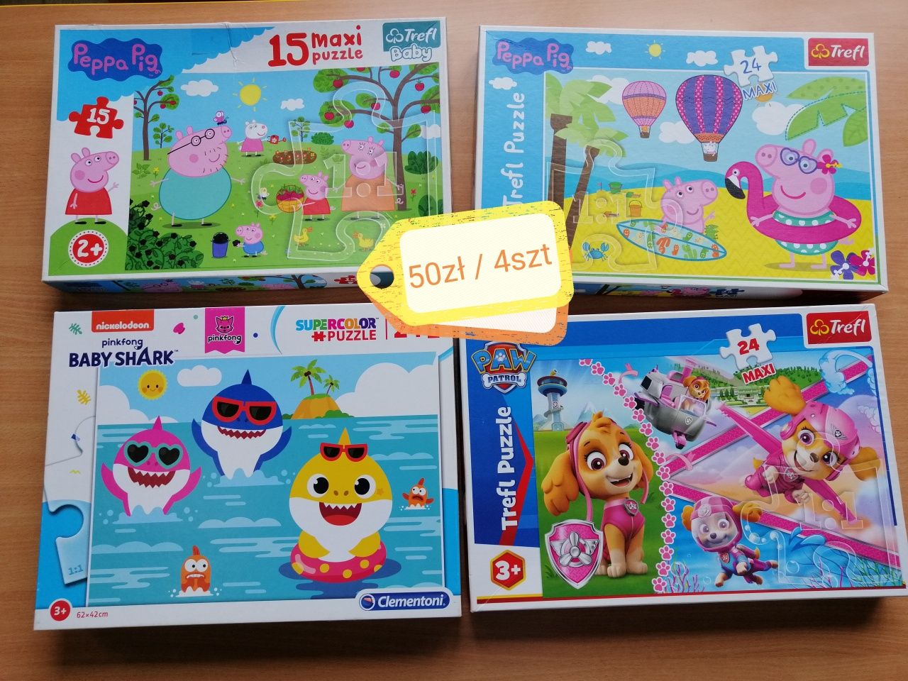 Puzzle MAXI Świnka Peppa 2x, Psi Patrol, Baby Shark