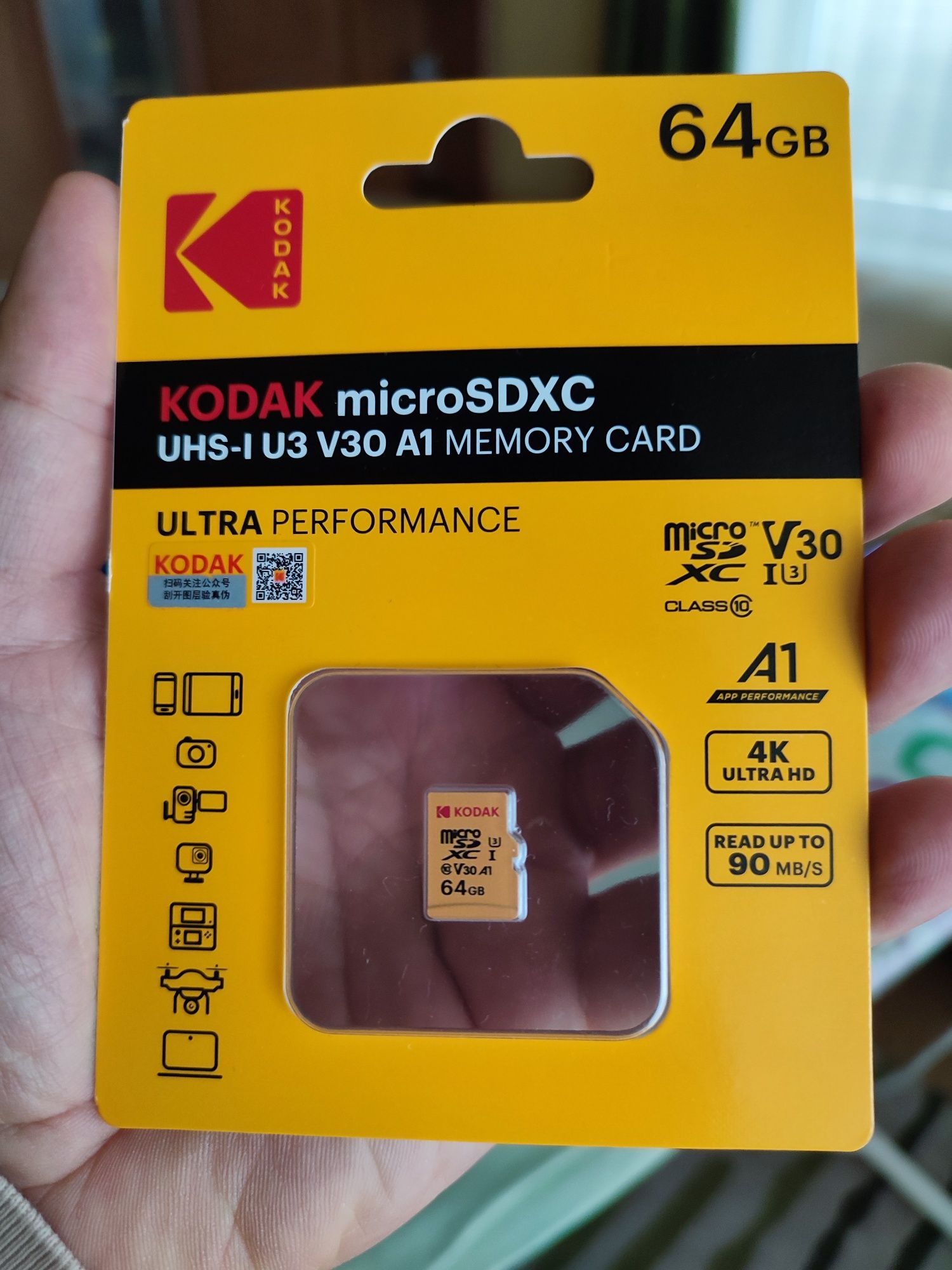 Karta pamięci microSDXC Kodak 64GB. A1, V30, U3. Nowa.