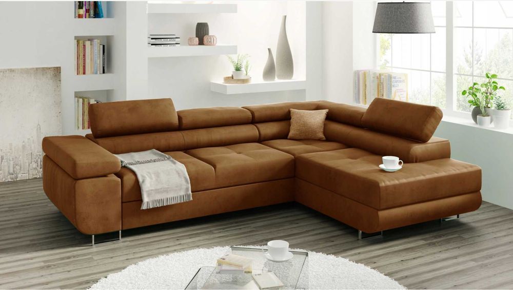 Rozkładany narożnik MALMO L duża kanapa sofa Regulowane Zagłówki łóżko