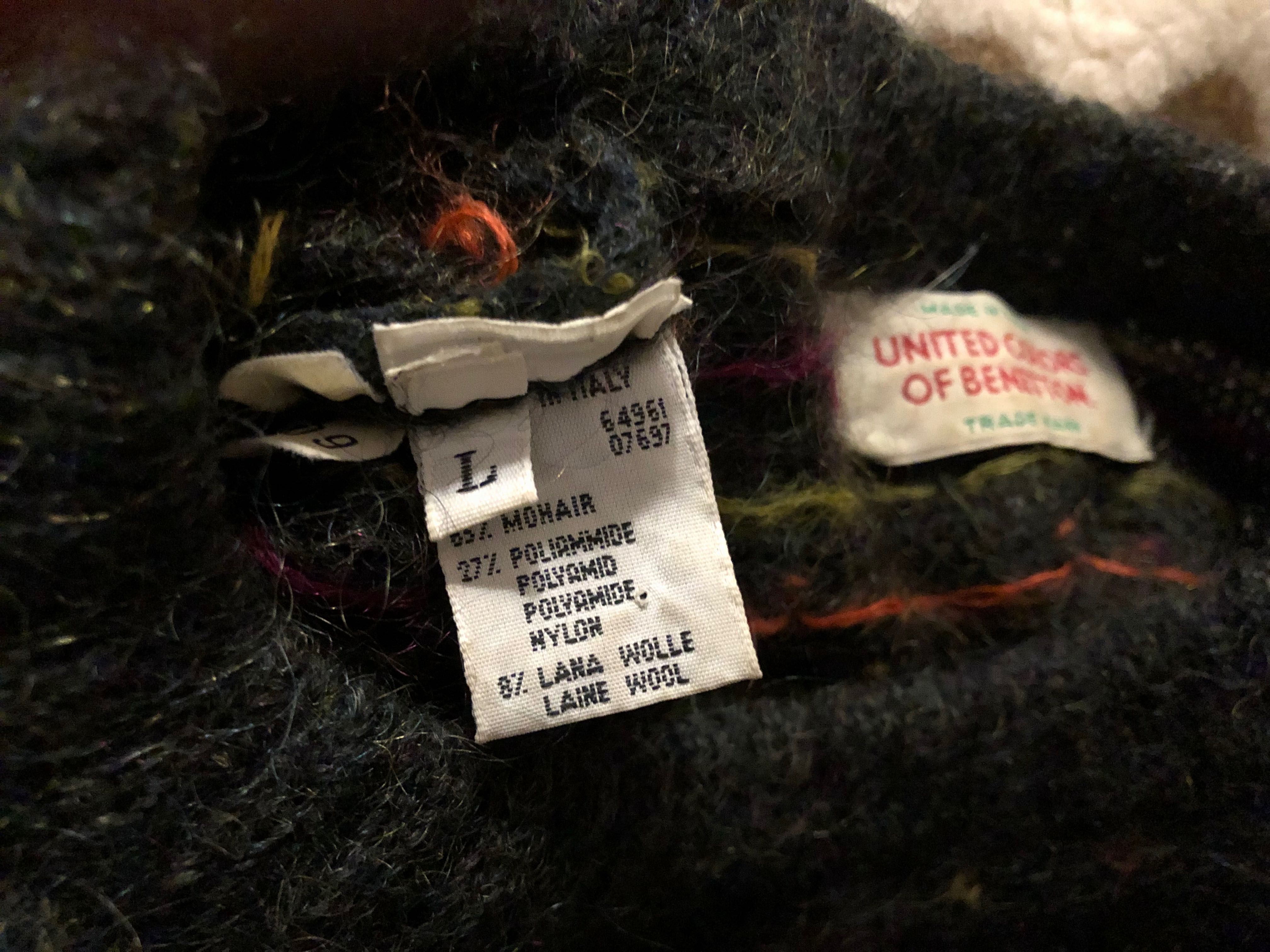 Pierniczkowy uroczy ciekawy wełniany/Mohair/moher sweter Benetton XL