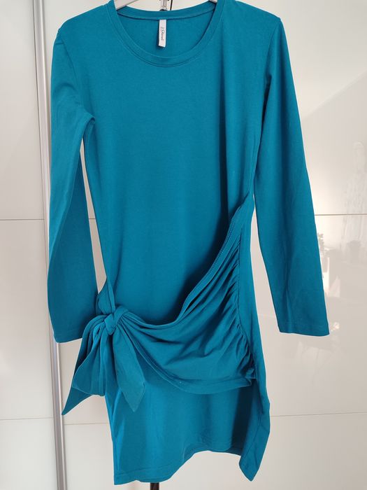 Sukienka turkus, ciekawy wiązany przód