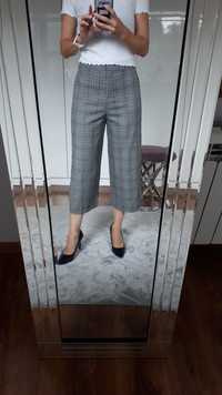 Spodnie damskie materiałowe z szerokimi nogawkami szare w kratę S