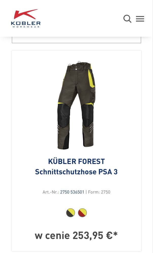 Nowe spodnie KUBLER Forest odzież robocza leśne niemieckie rozm. L