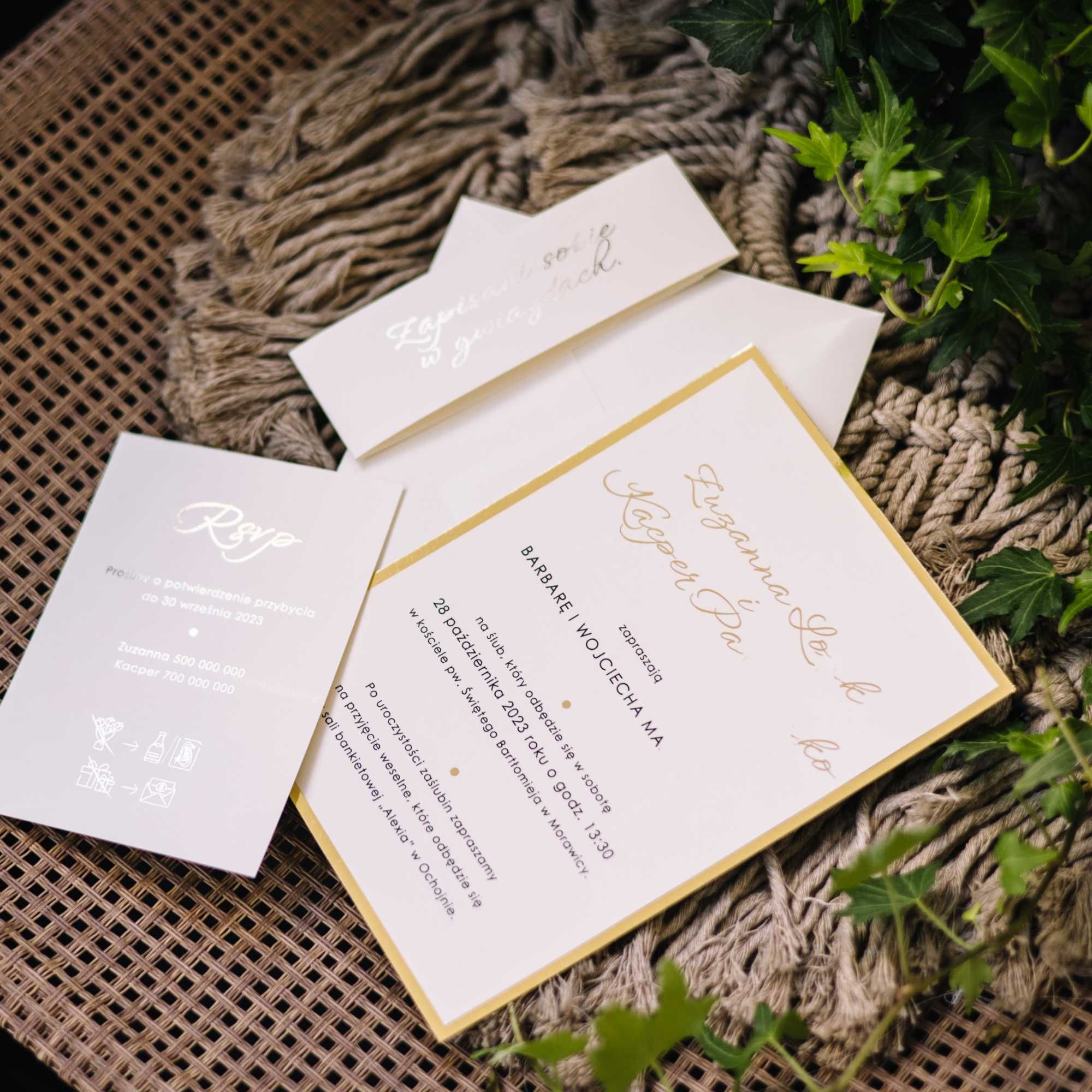 zaproszenia na ślub glamour - CORINTHA złocone napisy jednokartkowe