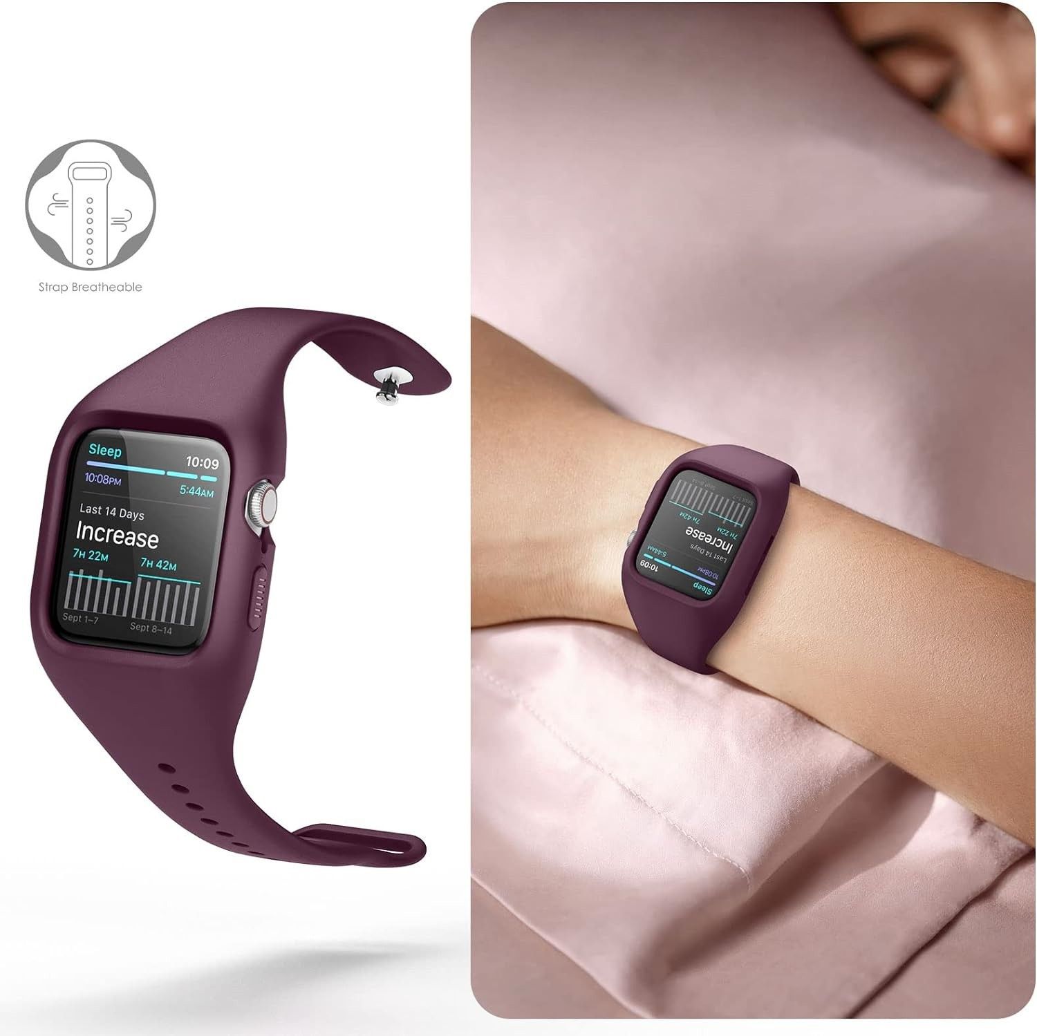 Pasek + Etui Suritch do Apple Watch 4/5/6/7/8/SE 44/45mm, bordowy