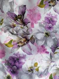 zasłony z metra PASTELE kwiaty fiolet+biel+oliwka szer 280 cm BLACKOUT
