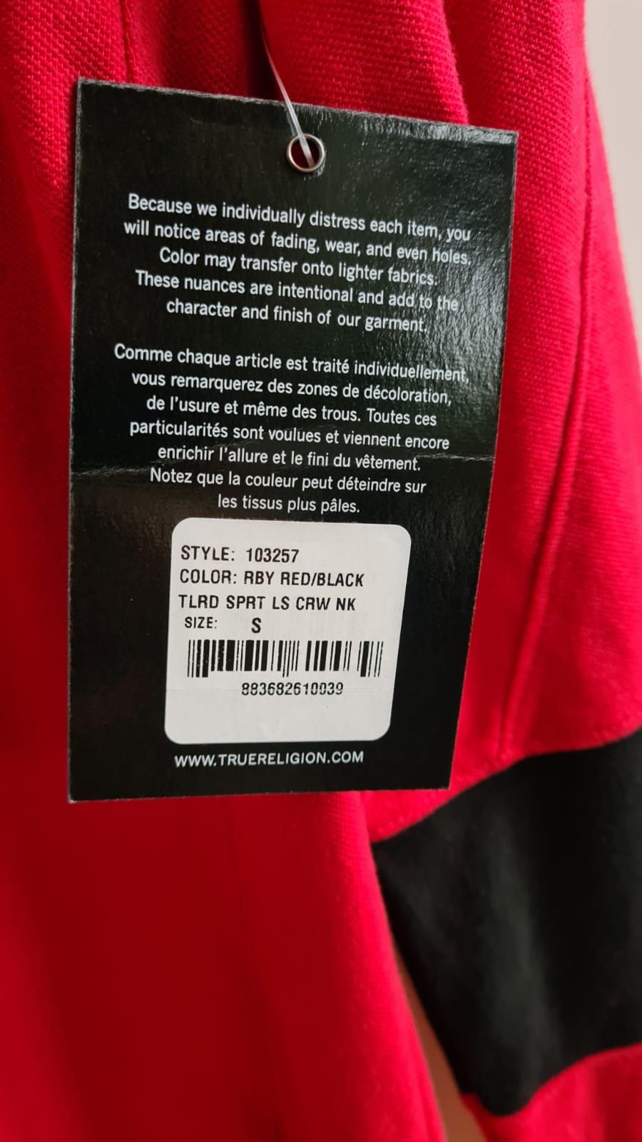 Nowa True Religion S fit M męska koszulka longsleeve czerwona sport