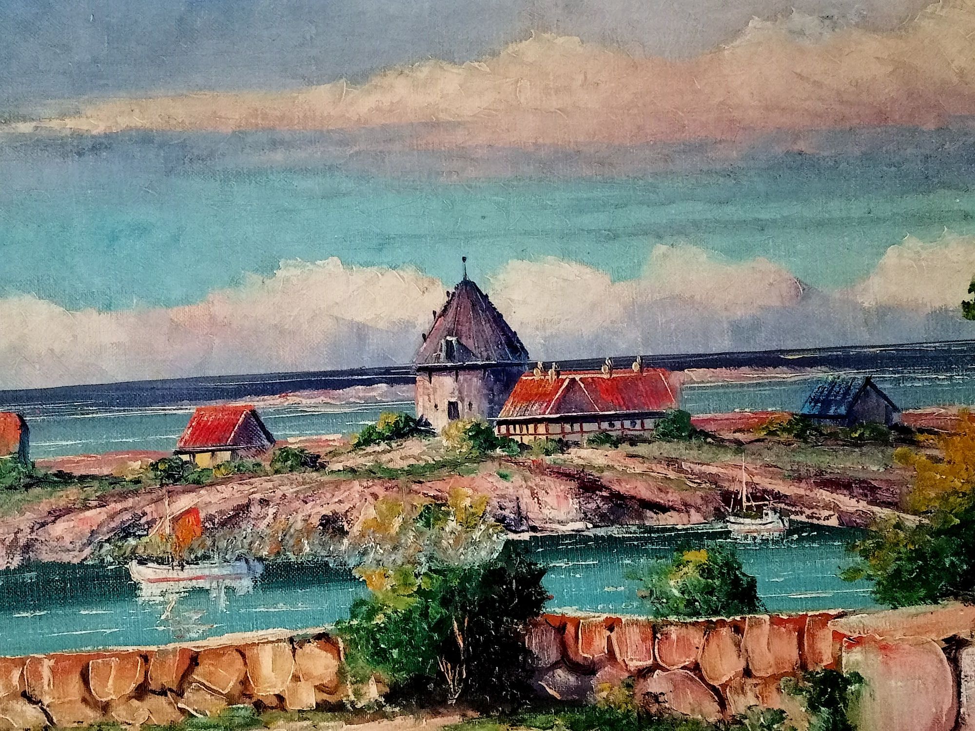Stary obraz olejny na płótnie malarza Svensson 109cm x 79cm