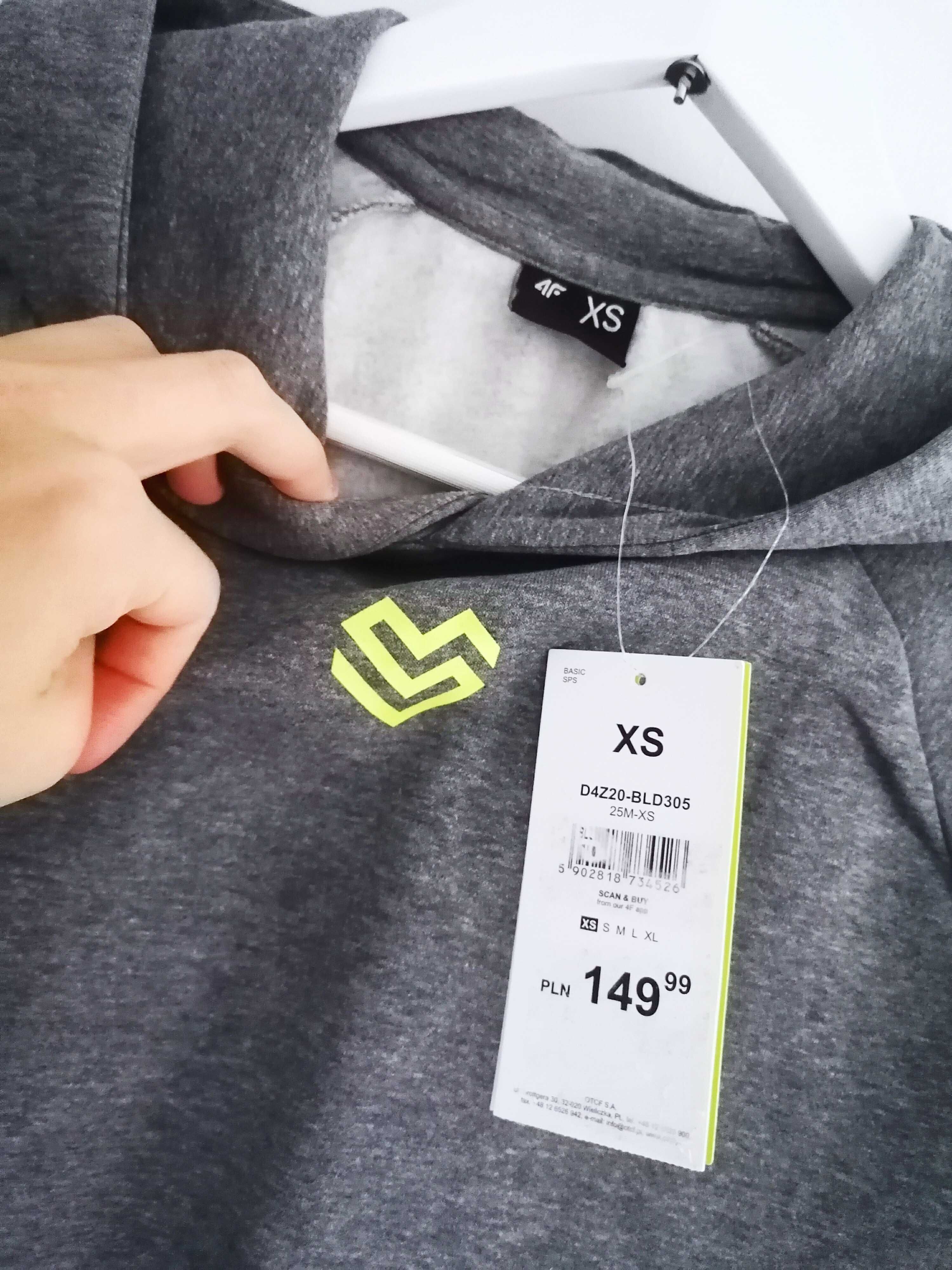 4F Nowa Bluza XS/S szara z kapturem koszula swetr bluzka kurtka