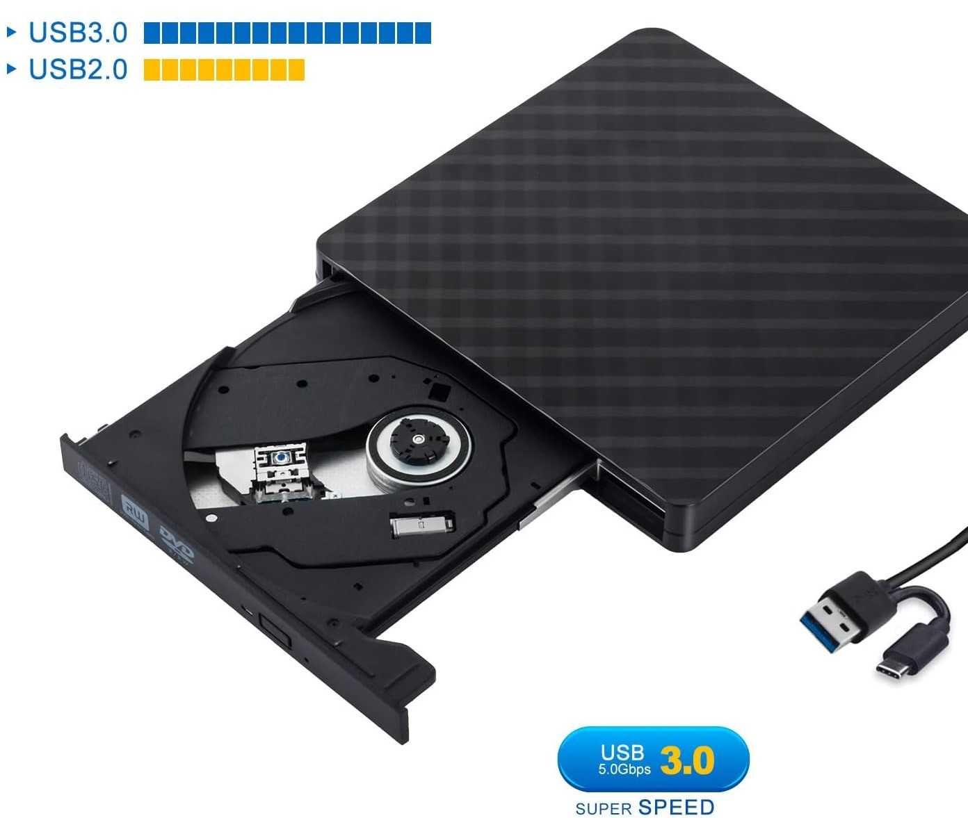 Zewnętrzny napęd DVD ROM CD +/-RW USB 3.0/typ C odtwarzacz/nagrywarka
