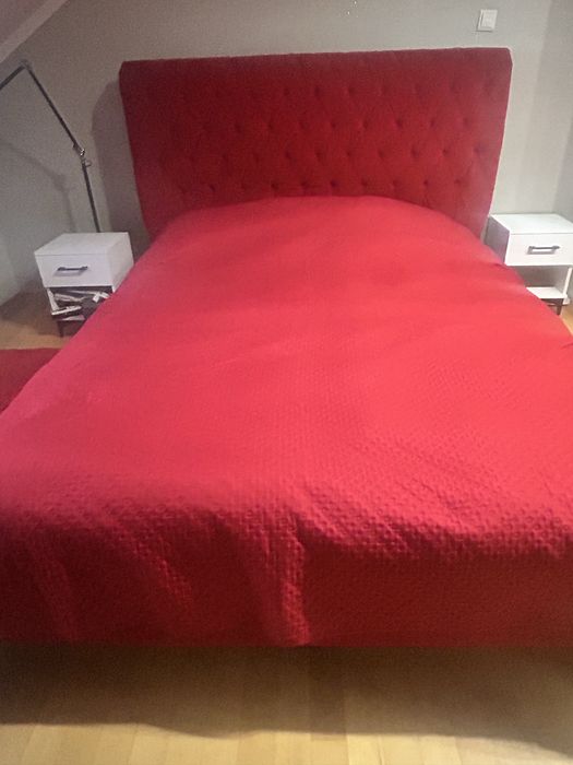 Lòżko łoże plus fotel uszak welur czerwony 160x200 Piekny zestaw