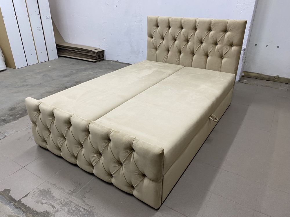 łóżko Tapicerowane chesterfield Pikowane Kryształkami+ materac