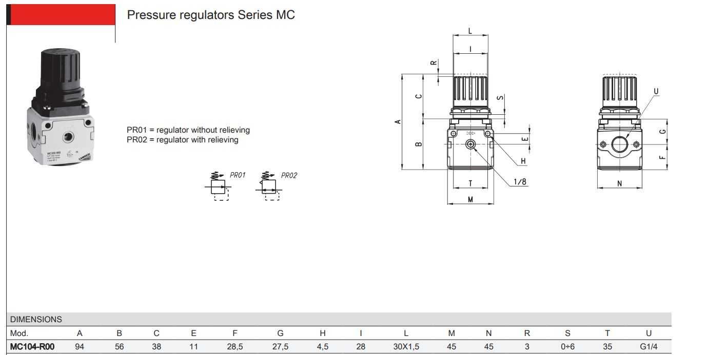 Регулятор тиску Camozzi MC104-R00 0,5 - 10 bar