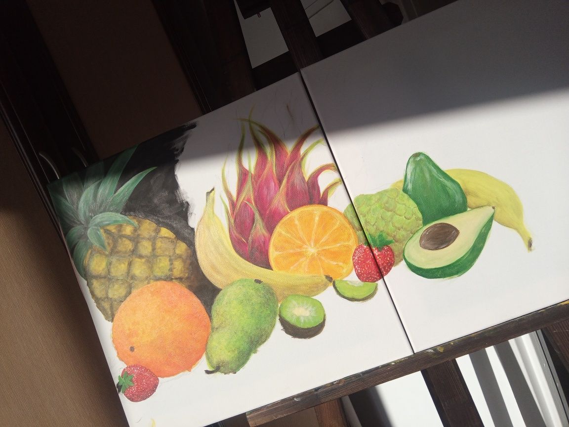 Obraz malowany ręcznie "Owoce i woda"